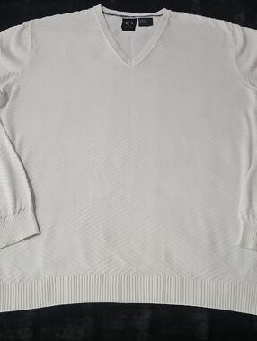 A/X Armani Exchange Men's White V-Neck Sweater